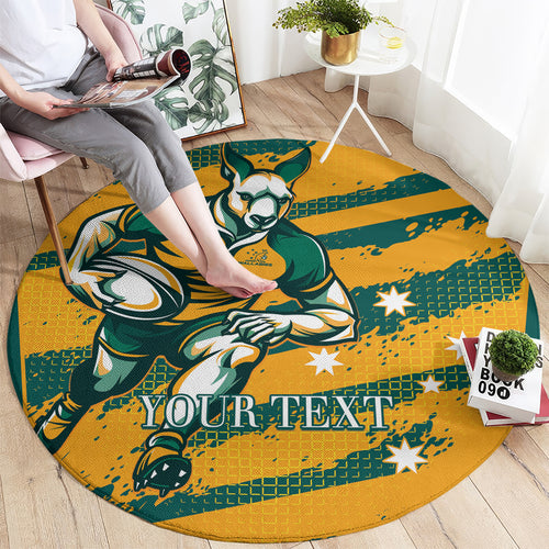 Custom Australia Rugby Round Carpet Wallabies Mascots Indigenous Aboriginal Version