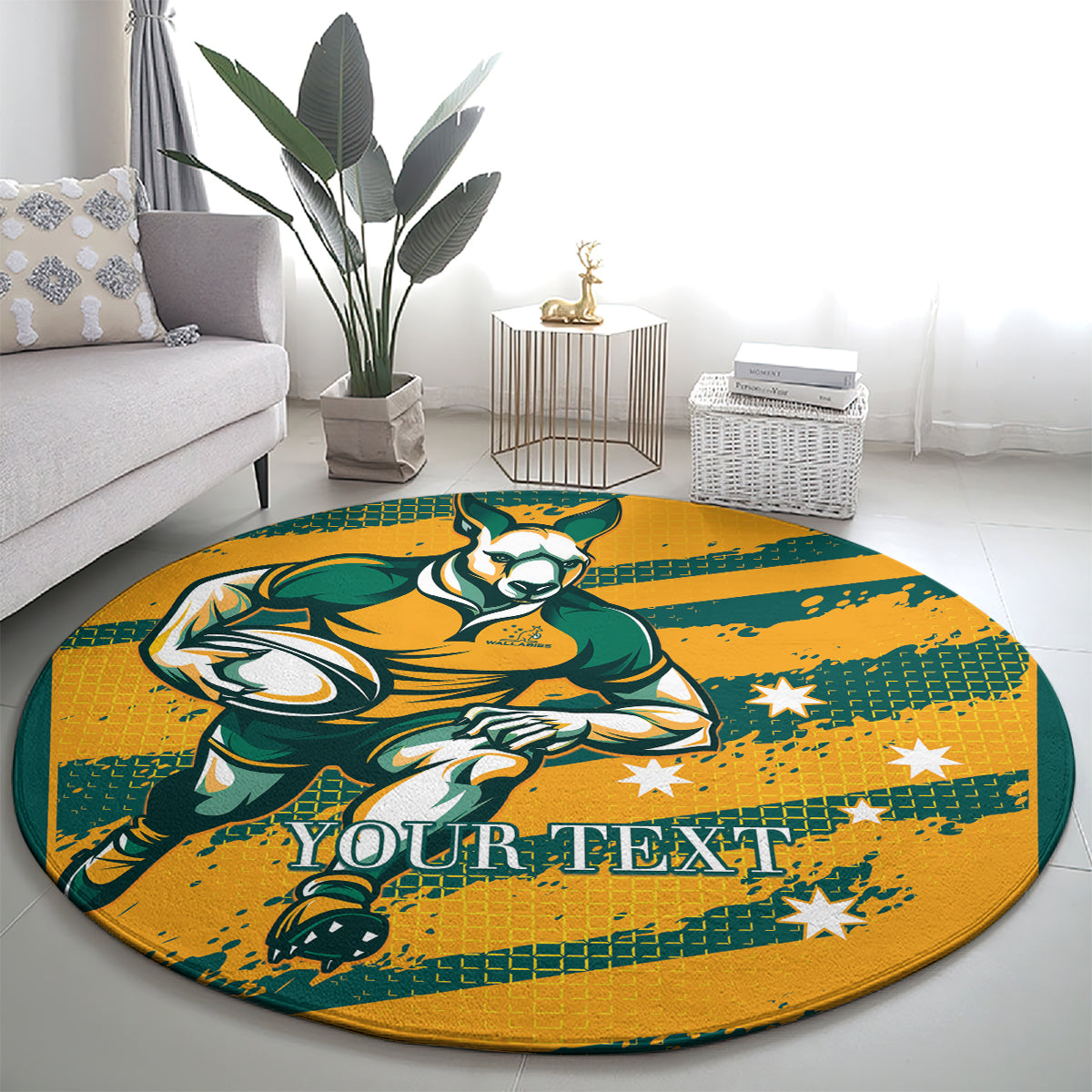 Custom Australia Rugby Round Carpet Wallabies Mascots Indigenous Aboriginal Version