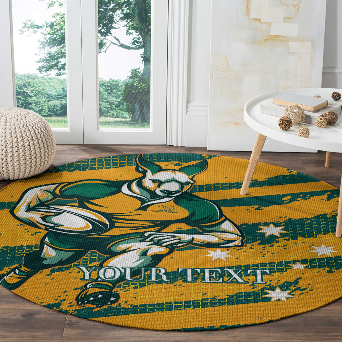 Custom Australia Rugby Round Carpet Wallabies Mascots Indigenous Aboriginal Version