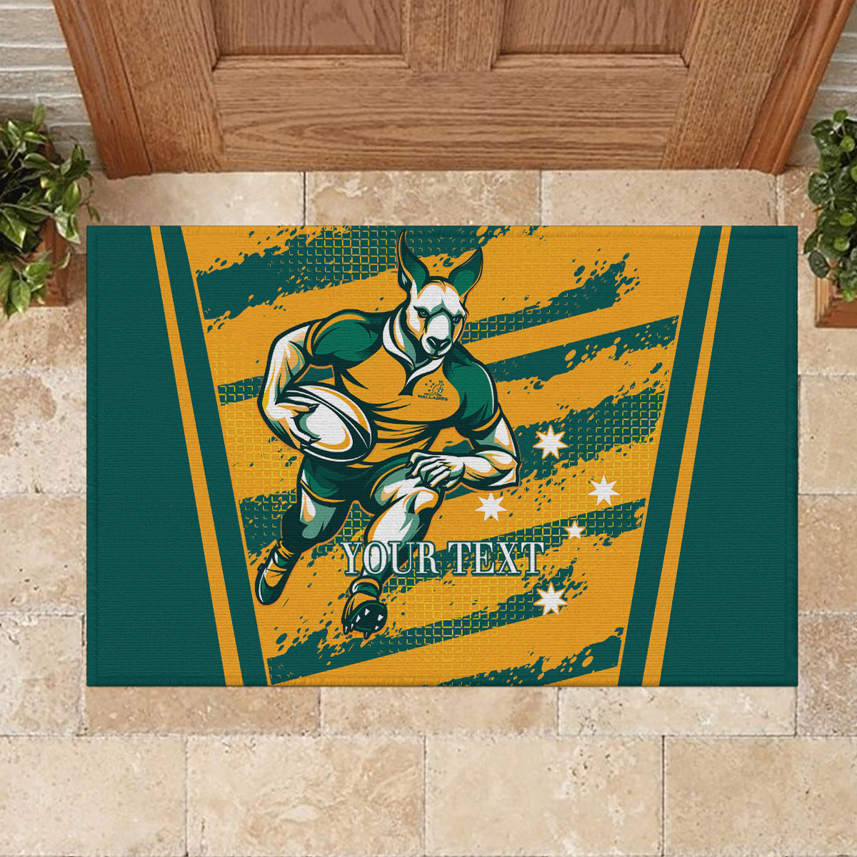 Custom Australia Rugby Rubber Doormat Wallabies Mascots Indigenous Aboriginal Version