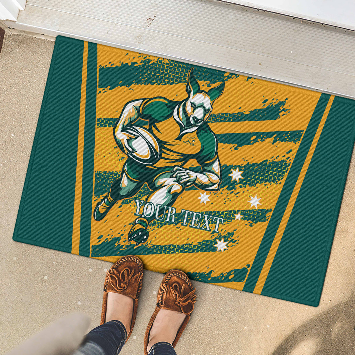Custom Australia Rugby Rubber Doormat Wallabies Mascots Indigenous Aboriginal Version