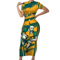 Custom Australia Rugby Short Sleeve Bodycon Dress Wallabies Mascots Indigenous Aboriginal Version