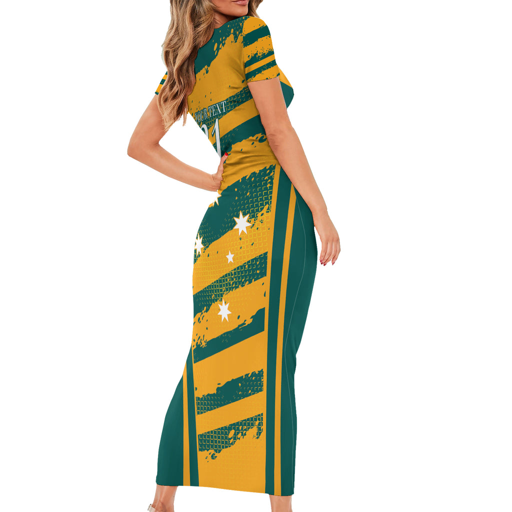 Custom Australia Rugby Short Sleeve Bodycon Dress Wallabies Mascots Indigenous Aboriginal Version