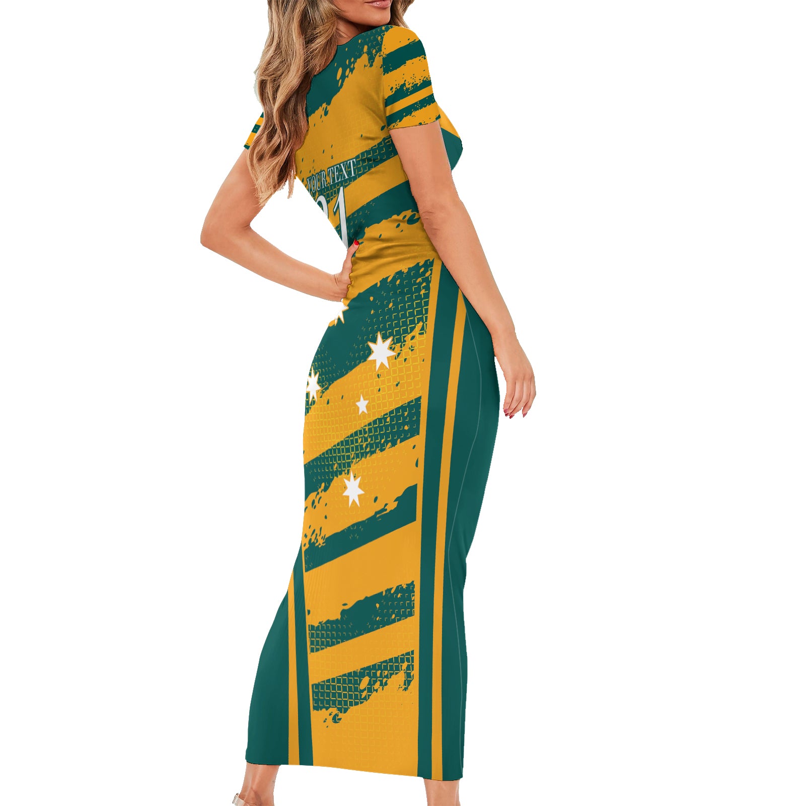 Custom Australia Rugby Short Sleeve Bodycon Dress Wallabies Mascots Indigenous Aboriginal Version