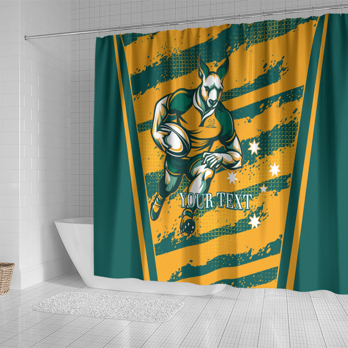 Custom Australia Rugby Shower Curtain Wallabies Mascots Indigenous Aboriginal Version