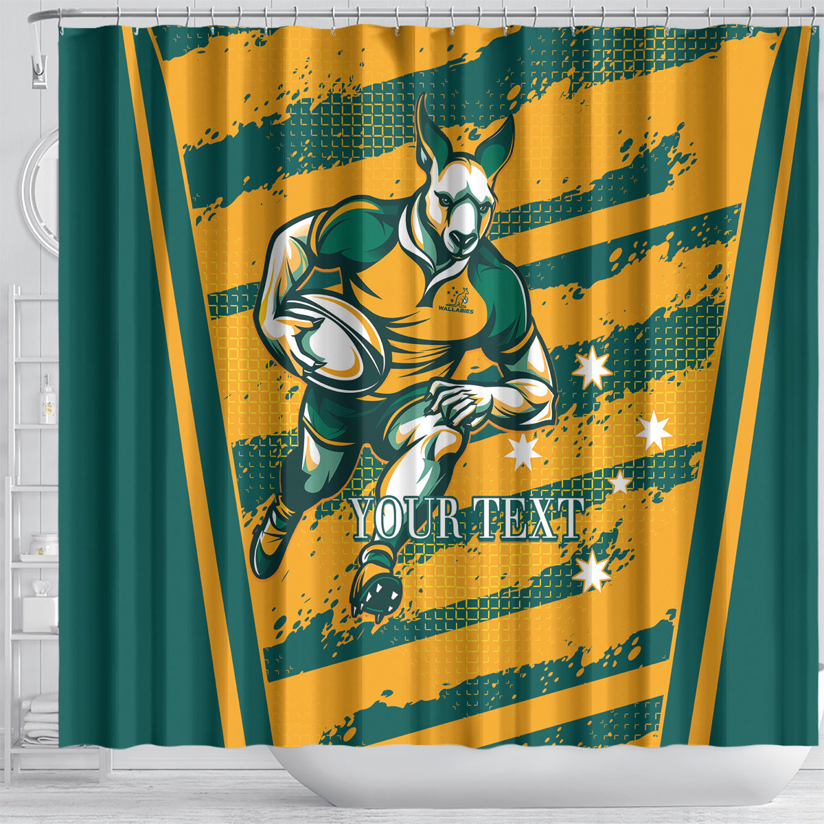 Custom Australia Rugby Shower Curtain Wallabies Mascots Indigenous Aboriginal Version