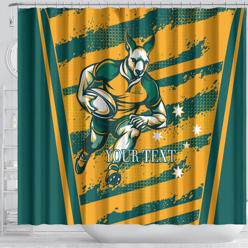 Custom Australia Rugby Shower Curtain Wallabies Mascots Indigenous Aboriginal Version