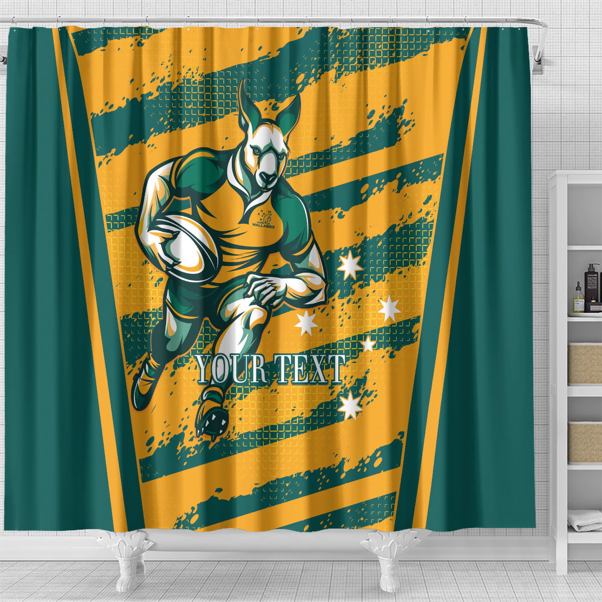 Custom Australia Rugby Shower Curtain Wallabies Mascots Indigenous Aboriginal Version