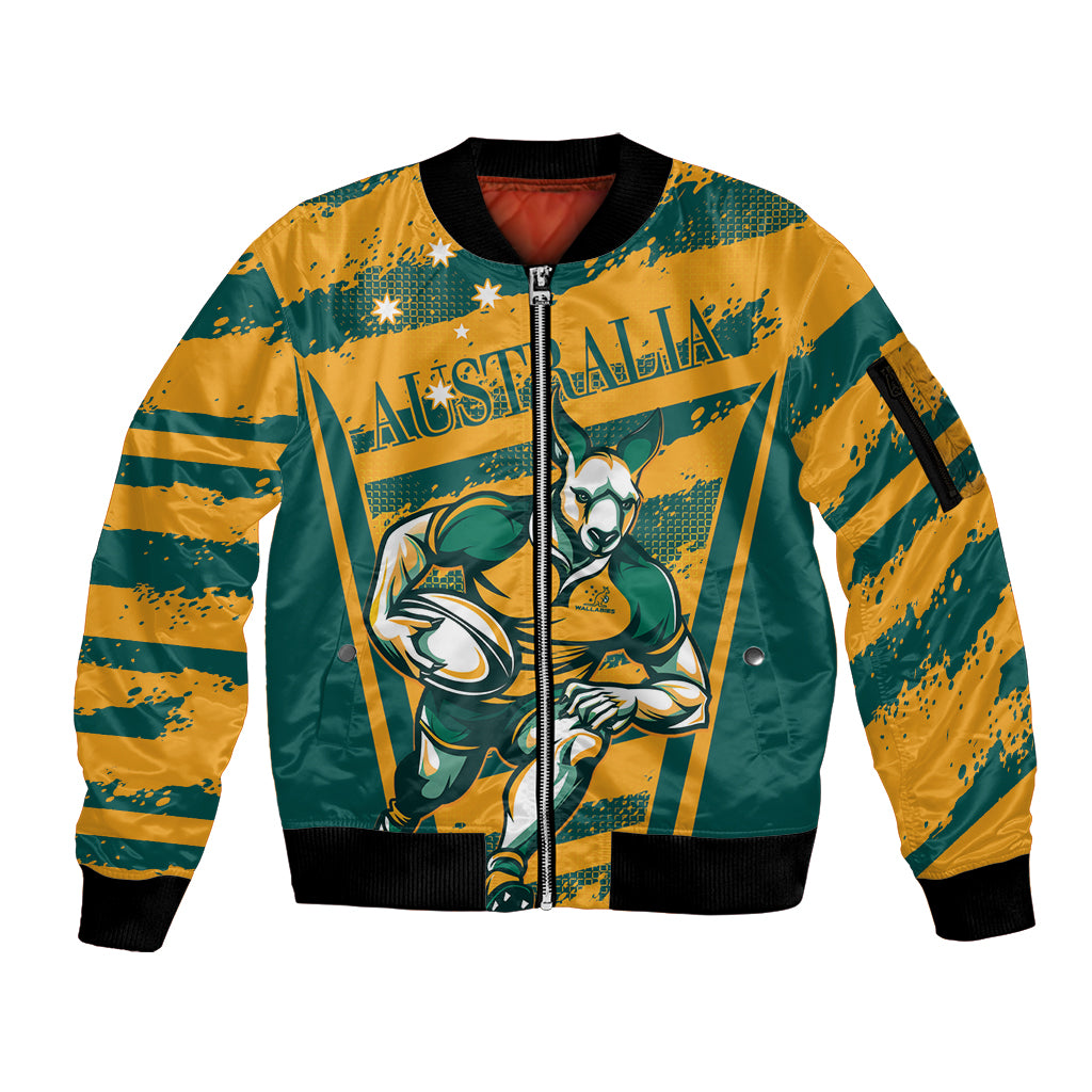 Custom Australia Rugby Sleeve Zip Bomber Jacket Wallabies Mascots Indigenous Aboriginal Version