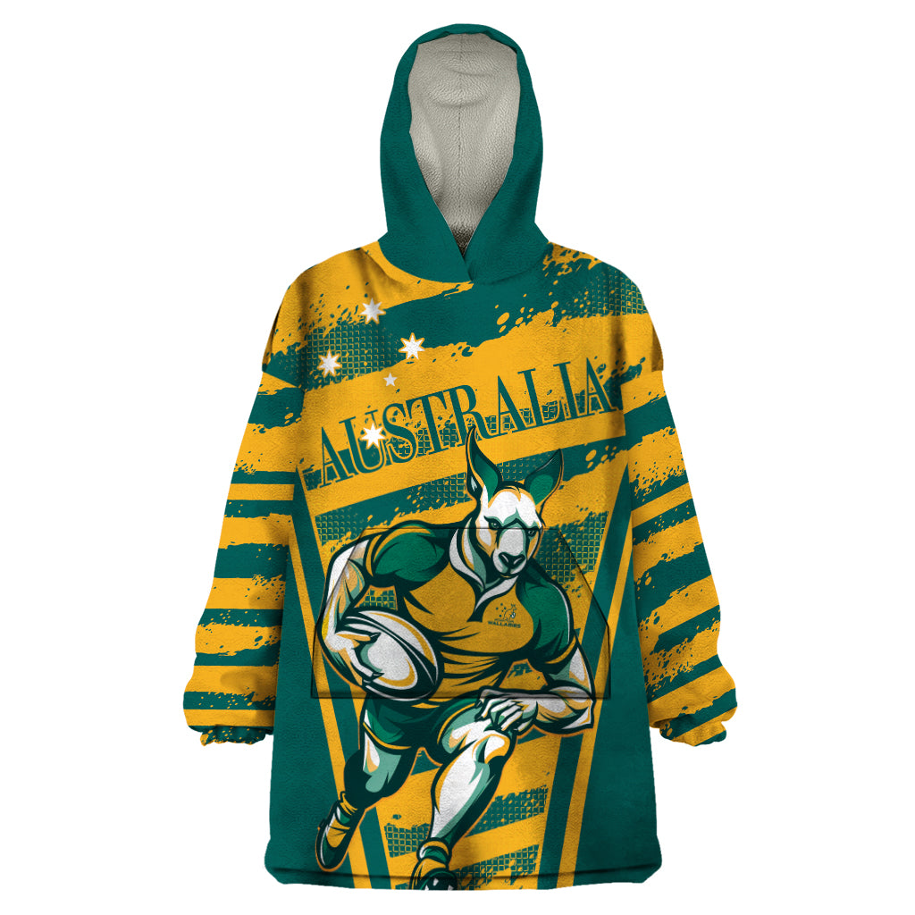 Custom Australia Rugby Wearable Blanket Hoodie Wallabies Mascots Indigenous Aboriginal Version