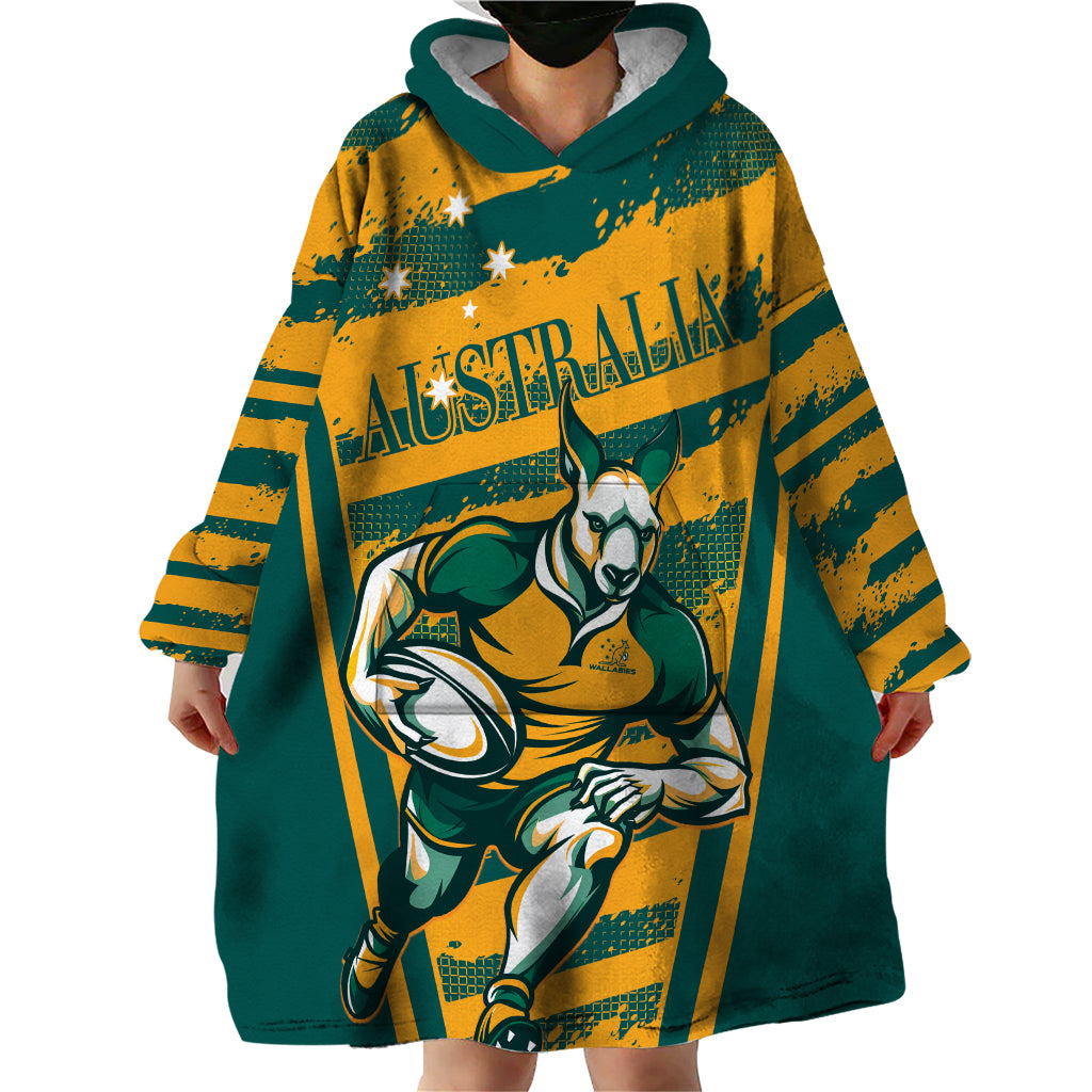 Custom Australia Rugby Wearable Blanket Hoodie Wallabies Mascots Indigenous Aboriginal Version