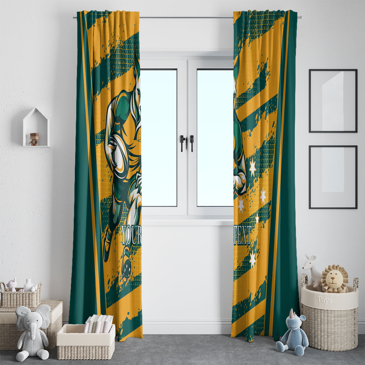 Custom Australia Rugby Window Curtain Wallabies Mascots Indigenous Aboriginal Version