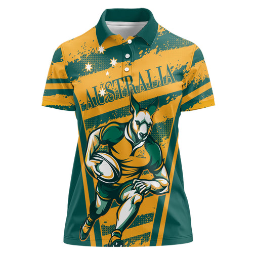 Custom Australia Rugby Women Polo Shirt Wallabies Mascots Indigenous Aboriginal Version
