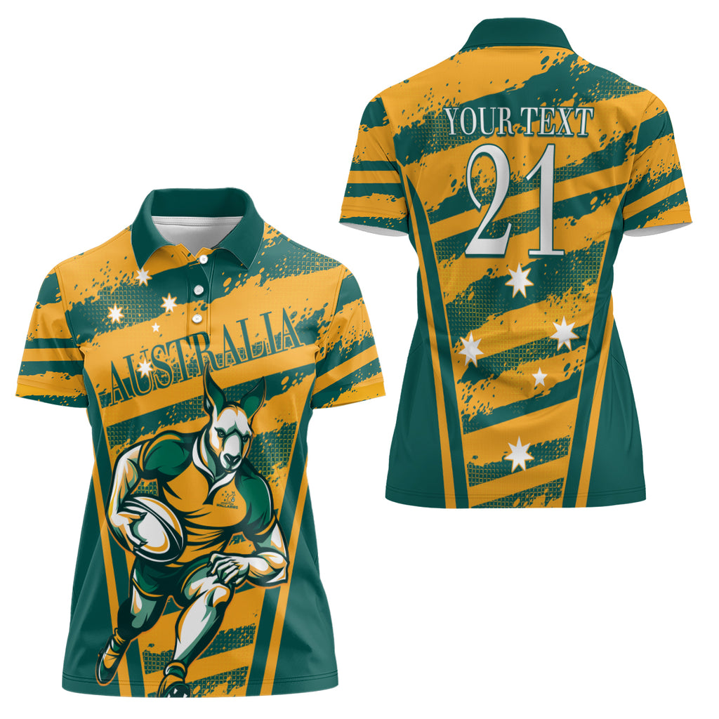 Custom Australia Rugby Women Polo Shirt Wallabies Mascots Indigenous Aboriginal Version