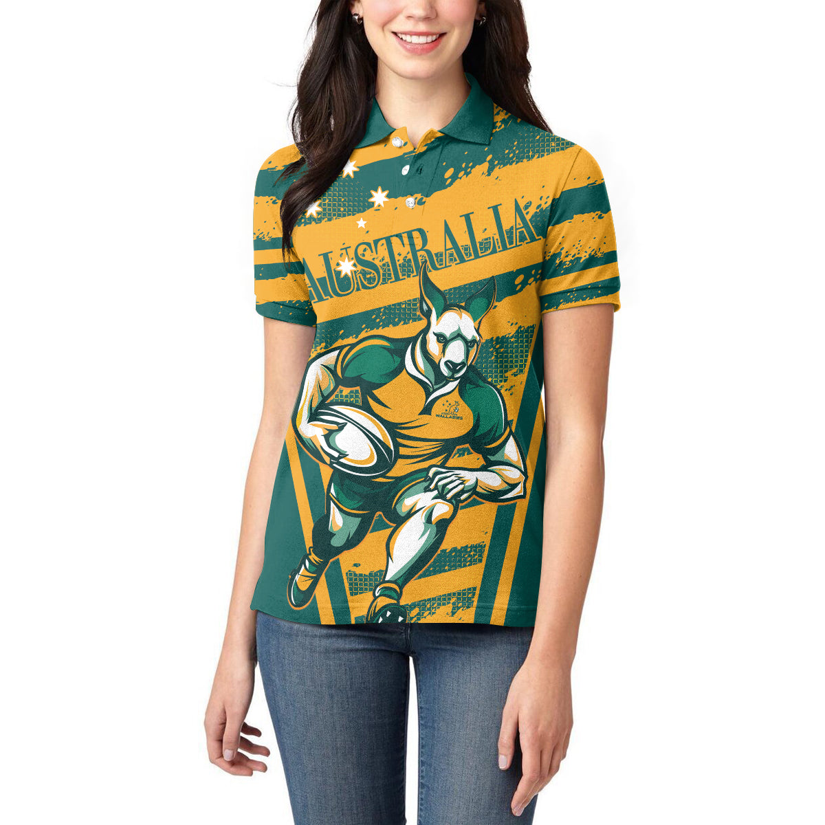 Custom Australia Rugby Women Polo Shirt Wallabies Mascots Indigenous Aboriginal Version