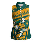 Custom Australia Rugby Women Sleeveless Polo Shirt Wallabies Mascots Indigenous Aboriginal Version