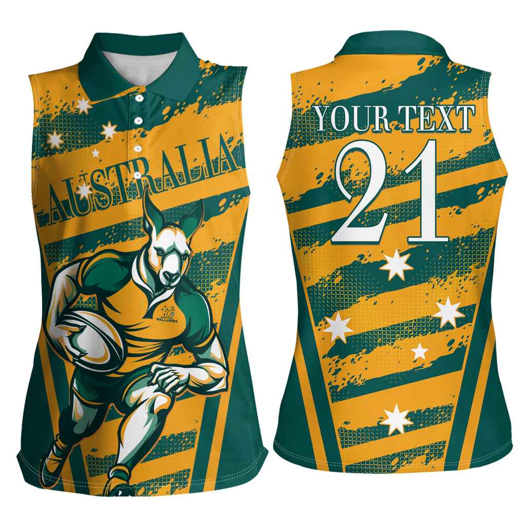 Custom Australia Rugby Women Sleeveless Polo Shirt Wallabies Mascots Indigenous Aboriginal Version