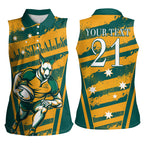 Custom Australia Rugby Women Sleeveless Polo Shirt Wallabies Mascots Indigenous Aboriginal Version