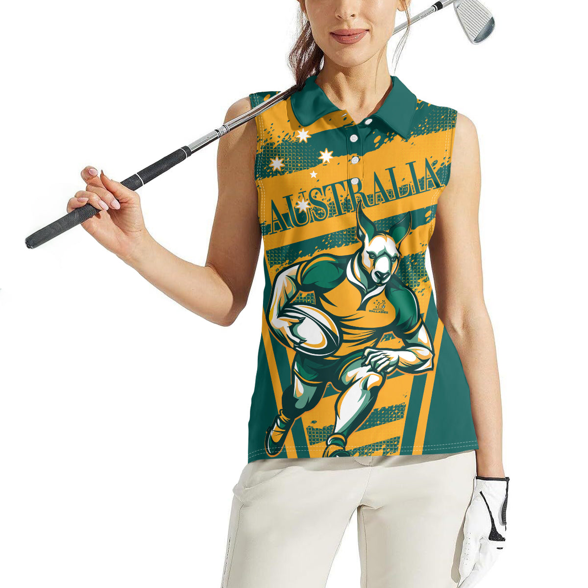 Custom Australia Rugby Women Sleeveless Polo Shirt Wallabies Mascots Indigenous Aboriginal Version