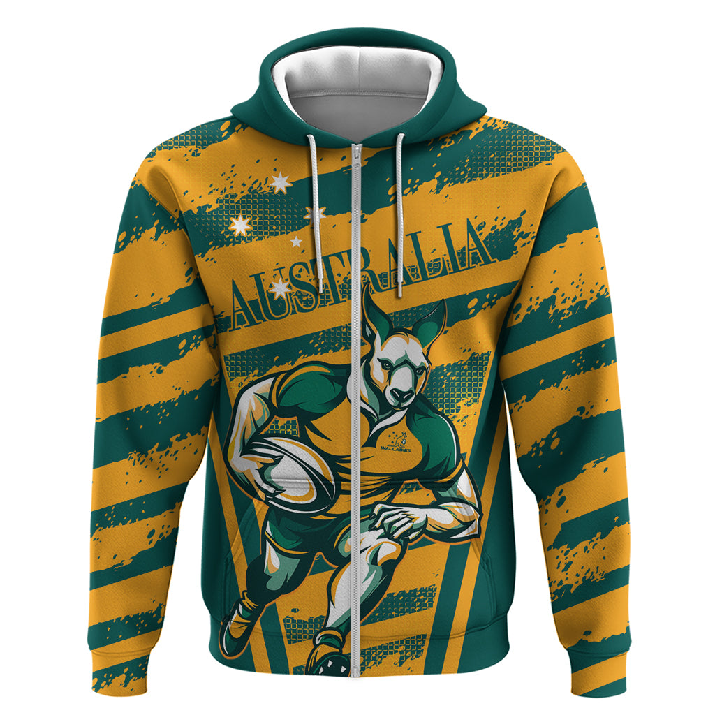 Custom Australia Rugby Zip Hoodie Wallabies Mascots Indigenous Aboriginal Version