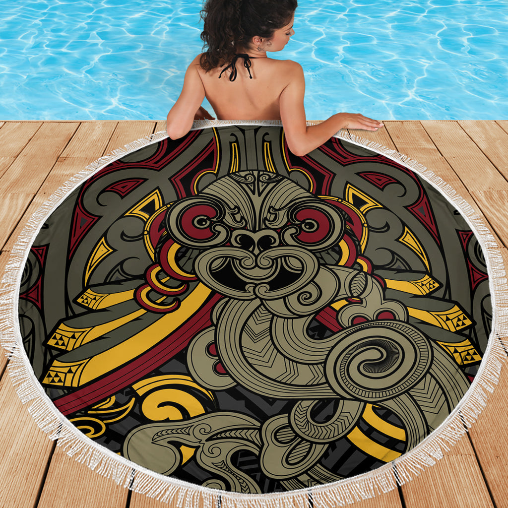 Maori Hei Tiki Tribal Tattoo Beach Blanket