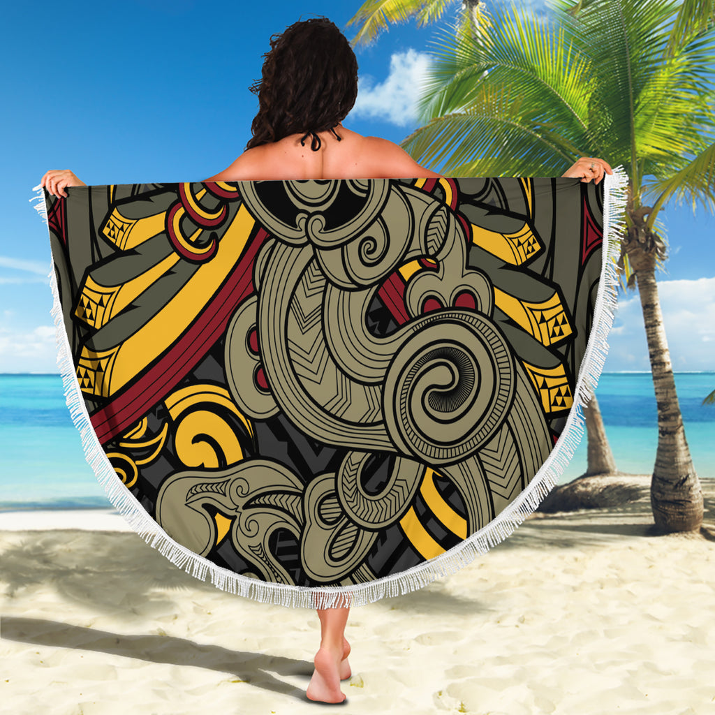 Maori Hei Tiki Tribal Tattoo Beach Blanket