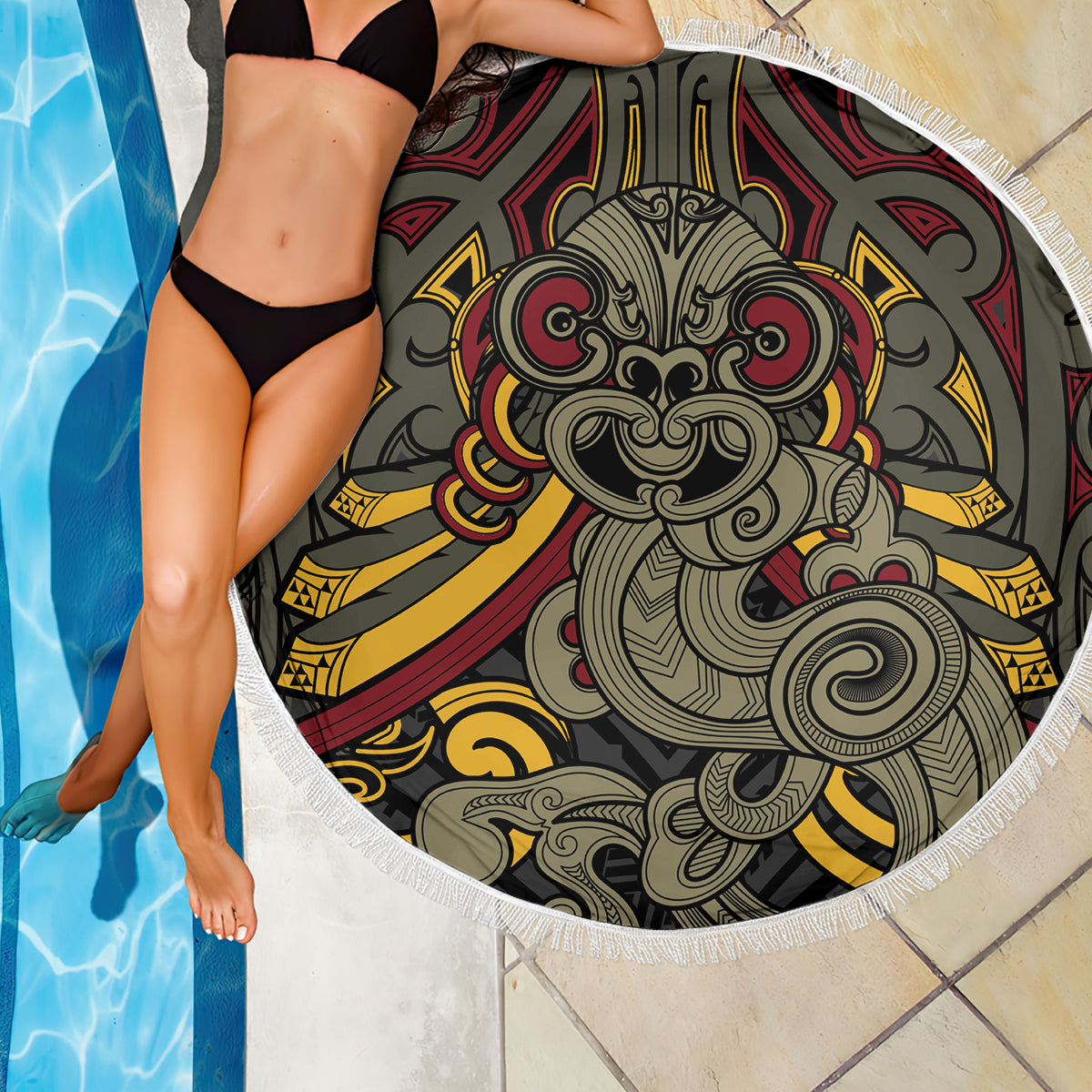 Maori Hei Tiki Tribal Tattoo Beach Blanket