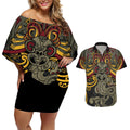 Maori Hei Tiki Tribal Tattoo Couples Matching Off Shoulder Short Dress and Hawaiian Shirt