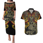 Maori Hei Tiki Tribal Tattoo Couples Matching Puletasi and Hawaiian Shirt