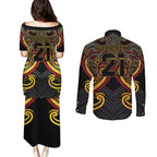 Maori Hei Tiki Tribal Tattoo Couples Matching Puletasi and Long Sleeve Button Shirt