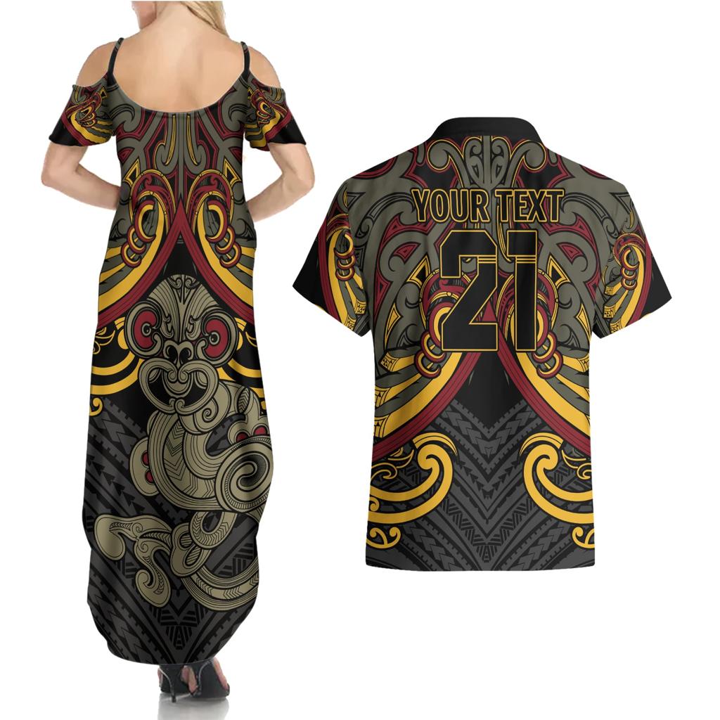Maori Hei Tiki Tribal Tattoo Couples Matching Summer Maxi Dress and Hawaiian Shirt
