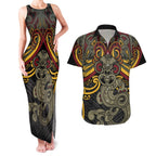 Maori Hei Tiki Tribal Tattoo Couples Matching Tank Maxi Dress and Hawaiian Shirt