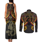 Maori Hei Tiki Tribal Tattoo Couples Matching Tank Maxi Dress and Long Sleeve Button Shirt
