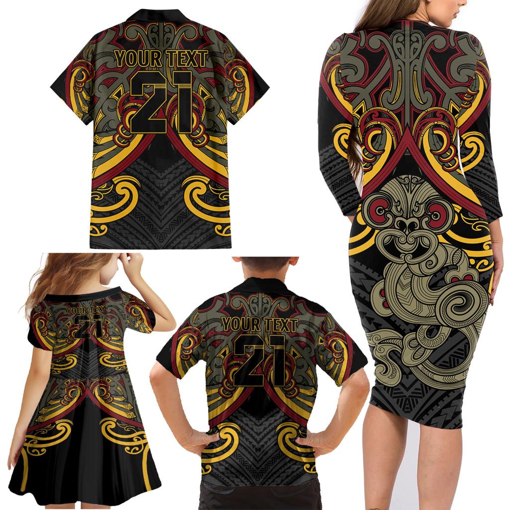 Maori Hei Tiki Tribal Tattoo Family Matching Long Sleeve Bodycon Dress and Hawaiian Shirt