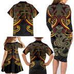 Maori Hei Tiki Tribal Tattoo Family Matching Long Sleeve Bodycon Dress and Hawaiian Shirt