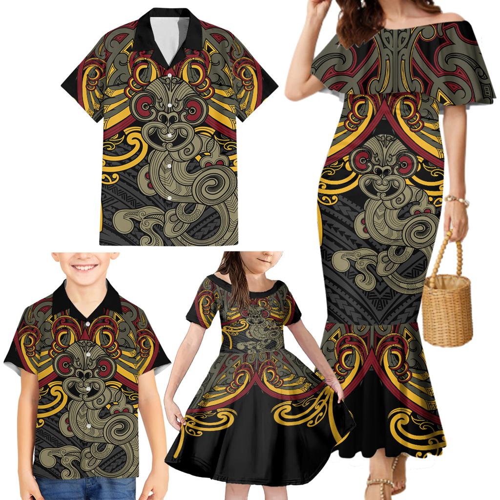 Maori Hei Tiki Tribal Tattoo Family Matching Mermaid Dress and Hawaiian Shirt