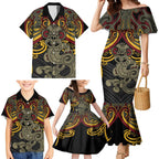 Maori Hei Tiki Tribal Tattoo Family Matching Mermaid Dress and Hawaiian Shirt