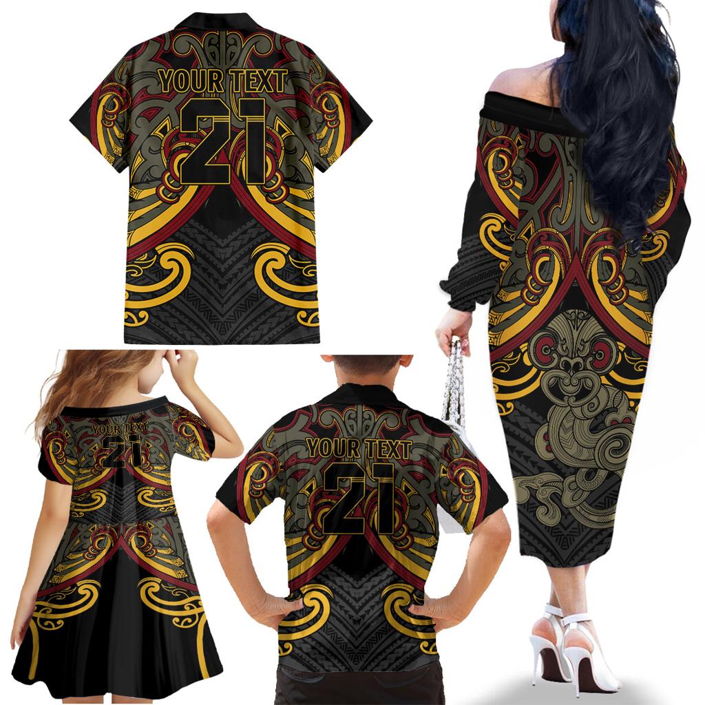Maori Hei Tiki Tribal Tattoo Family Matching Off The Shoulder Long Sleeve Dress and Hawaiian Shirt