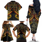 Maori Hei Tiki Tribal Tattoo Family Matching Off The Shoulder Long Sleeve Dress and Hawaiian Shirt