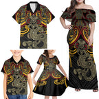 Maori Hei Tiki Tribal Tattoo Family Matching Off Shoulder Maxi Dress and Hawaiian Shirt