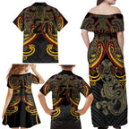 Maori Hei Tiki Tribal Tattoo Family Matching Off Shoulder Maxi Dress and Hawaiian Shirt