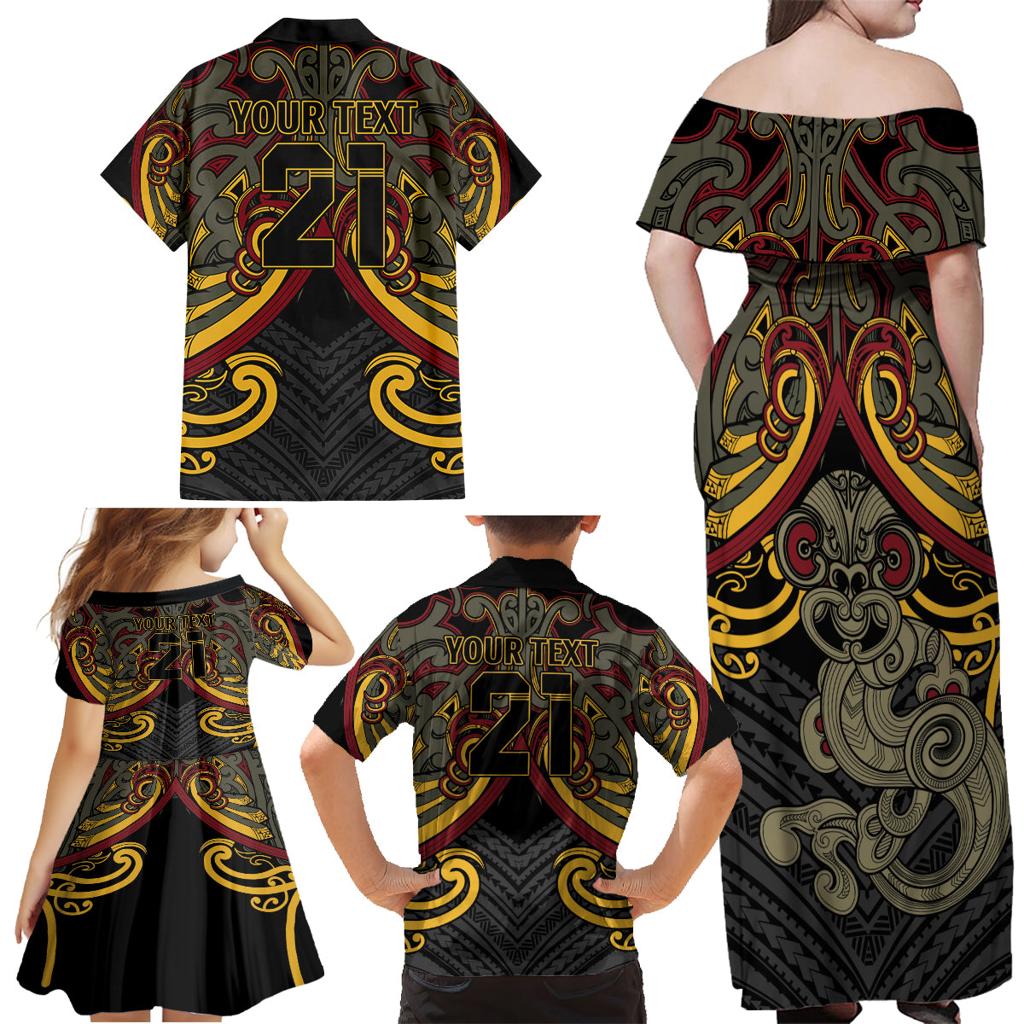 Maori Hei Tiki Tribal Tattoo Family Matching Off Shoulder Maxi Dress and Hawaiian Shirt