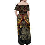 Maori Hei Tiki Tribal Tattoo Family Matching Off Shoulder Maxi Dress and Hawaiian Shirt