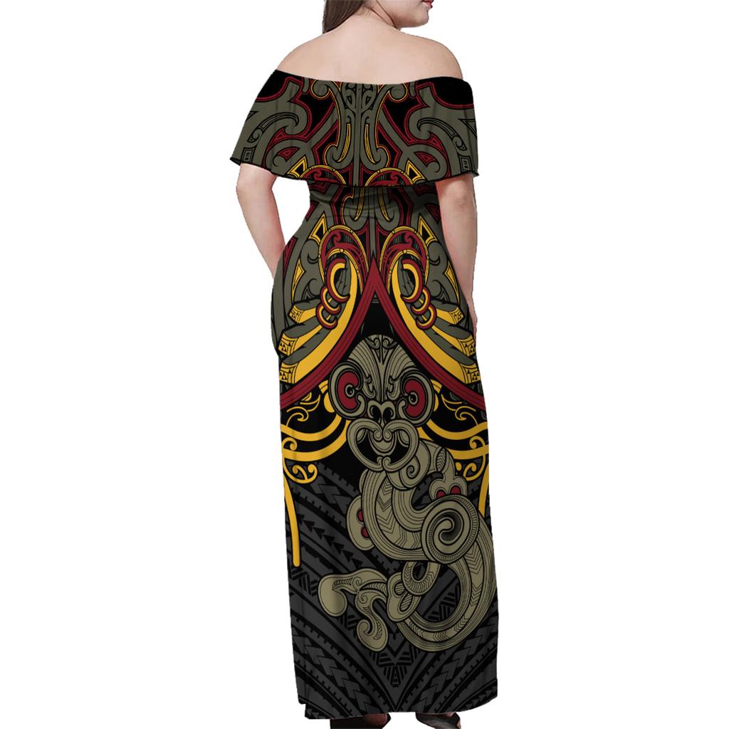 Maori Hei Tiki Tribal Tattoo Family Matching Off Shoulder Maxi Dress and Hawaiian Shirt