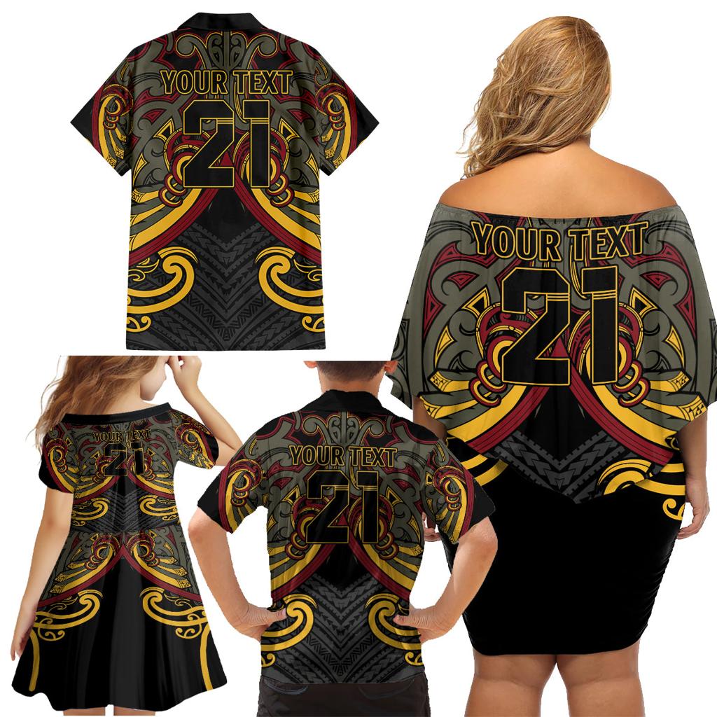Maori Hei Tiki Tribal Tattoo Family Matching Off Shoulder Short Dress and Hawaiian Shirt