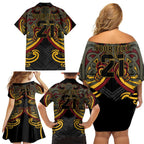 Maori Hei Tiki Tribal Tattoo Family Matching Off Shoulder Short Dress and Hawaiian Shirt