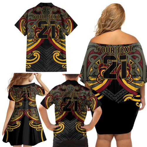 Maori Hei Tiki Tribal Tattoo Family Matching Off Shoulder Short Dress and Hawaiian Shirt