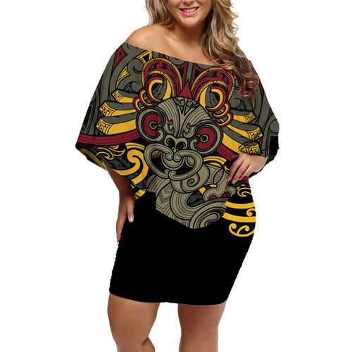 Maori Hei Tiki Tribal Tattoo Family Matching Off Shoulder Short Dress and Hawaiian Shirt