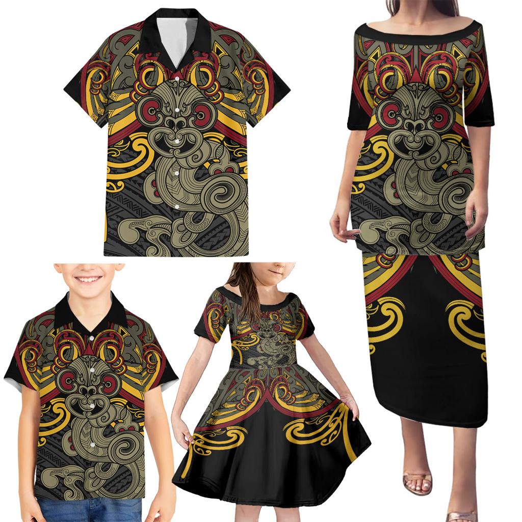 Maori Hei Tiki Tribal Tattoo Family Matching Puletasi and Hawaiian Shirt