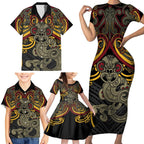 Maori Hei Tiki Tribal Tattoo Family Matching Short Sleeve Bodycon Dress and Hawaiian Shirt
